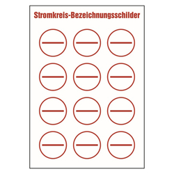Stromkreisbezeichnung mit Wunschnummerierung, Folie selbstklebend Ø 40 mm 12 Stück/Bogen