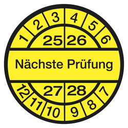 Prüfplaketten gelb Ø 30 mm "Nächste Prüfung" Folie selbstklebend 500 Stück in Spenderbox