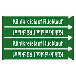 Rohrleitungskennzeichen Kühlkreislauf Rücklauf für Rohrleitungen ab Ø 10 mm (3/8 Zoll), Folie selbstklebend 90 mm x 33 m auf Rolle