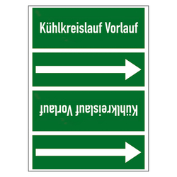 Rohrleitungskennzeichen Kühlkreislauf Vorlauf für Rohrleitungen ab Ø 50 mm (2 Zoll), Folie selbstklebend 90 mm x 33 m auf Rolle
