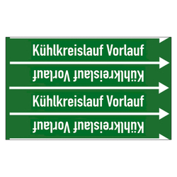 Rohrleitungskennzeichen Kühlkreislauf Vorlauf für Rohrleitungen ab Ø 10 mm (3/8 Zoll), Folie selbstklebend 90 mm x 33 m auf Rolle