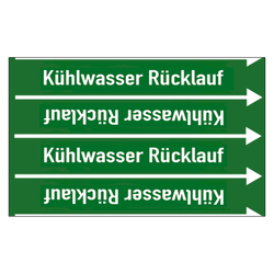 Rohrleitungskennzeichen Kühlwasser Rücklauf für Rohrleitungen ab Ø 10 mm (3/8 Zoll), Folie selbstklebend 90 mm x 33 m auf Rolle