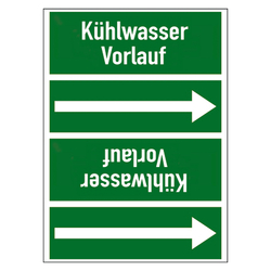 Rohrleitungskennzeichen Kühlwasser Vorlauf für Rohrleitungen ab Ø 50 mm (2 Zoll), Folie selbstklebend 90 mm x 33 m auf Rolle