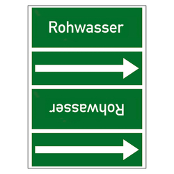 Rohrleitungskennzeichen Rohwasser für Rohrleitungen ab Ø 50 mm (2 Zoll), Folie selbstklebend 90 mm x 33 m auf Rolle
