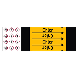 Rohrleitungskennzeichen Chlor für Rohrleitungen ab Ø 10 mm (3/8 Zoll), Folie selbstklebend 105 mm x 33 m auf Rolle