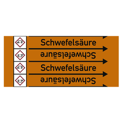 Rohrleitungskennzeichen Schwefelsäure für Rohrleitungen ab Ø 10 mm (3/8 Zoll), Folie selbstklebend 90 mm x 33 m auf Rolle
