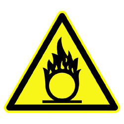 Warnung vor brandfördernden Stoffen - Warnschild BGV A8 W11 Folie selbstklebend SL 2,5 cm, 21 Stück/Bogen