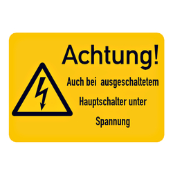 Hinweisschild Kombischild "Achtung! Hauptschalter unter Spannung" Aufkleber 52 x 37 mm Pack á 10 Stück