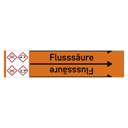 Rohrleitungskennzeichen Flusssäure für Rohrleitungen ab Ø 10 mm (3/8 Zoll), Folie selbstklebend 90 mm x 33 m auf Rolle