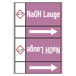 Rohrleitungskennzeichen NaOH Lauge für Rohrleitungen ab Ø 50 mm (2 Zoll), Folie selbstklebend 105 mm x 33 m auf Rolle