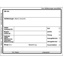 Gefahrzettel Gebindedeklarierung mit UN-Nummer zum Selbstbeschriften, 130 x 100 mm