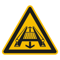 Warnzeichen Warnung vor Gefahren durch eine Förderanlage im Gleis DIN 4844-2 D-W029