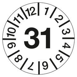 Jahrespr&uuml;fplakette Wei&szlig; Jahr 31 Folie &Oslash; 30 mm 10 St&uuml;ck/Bogen