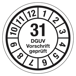 Pr&uuml;fplakette DGUV Vorschrift gepr&uuml;ft 31 Wei&szlig; Folie &Oslash; 35 mm 10 St&uuml;ck/Bogen