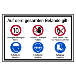 Hinweisschild Betriebsgelände "Schutzhelm benutzen" Aluminium-Verbund 900 x 600 mm
