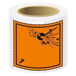Gefahrzettel, Gefahrgutaufkleber Klasse 1 Explosive Stoffe mit gestrichelter Kontrastlinie, Haftpapier, 50 x 50 mm, 100 Stück/Rolle