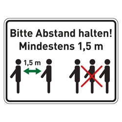 Hinweisschild "Bitte Abstand halten! Mindestens 1,5 m", Folie selbstklebend, 200 x 150 mm
