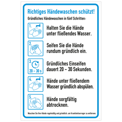 Hinweisschild Anleitung "Richtiges Händewaschen schützt!", Kunststoff, 200 x 300 mm