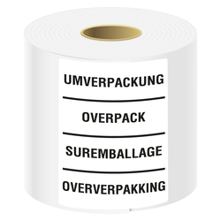 Verpackungskennzeichen Umverpackung, Overpack, Suremballage, Oververpakking, Weiß, in verschiedenen Größen