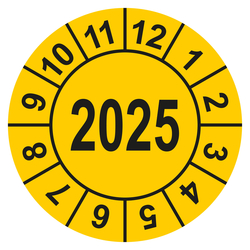 Prüfplaketten gelb Ø 30 mm Jahr 2025 aus Dokumentenfolie 