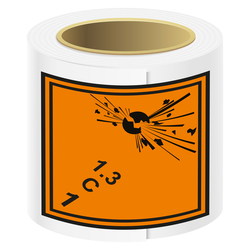Gefahrzettel, Gefahrgutaufkleber Klasse 1.3 C Explosive Stoffe mit durchgehender Kontrastlinie, Folie, 100 x 100 mm, 100 Stück/Rolle