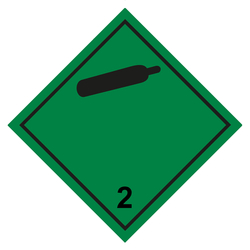 Gefahrzettel, Gefahrgutaufkleber Klasse 2.2 Nicht entzündbare, nicht giftige Gase, Gasflasche Schwarz, Folie, 150 x 150 mm, Einzeletikett