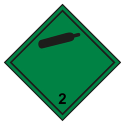 Gefahrzettel, Gefahrgutaufkleber Klasse 2.2 Nicht entzündbare, nicht giftige Gase, Gasflasche Schwarz mit durchgehender Kontrastlinie, Folie, 150 x 150 mm, 100 Stück/Rolle