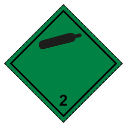 Gefahrzettel, Gefahrgutaufkleber Klasse 2.2 Nicht entzündbare, nicht giftige Gase, Gasflasche Schwarz mit gestrichelter Kontrastlinie, Magnetfolie, 100 x 100 mm, Einzelstück