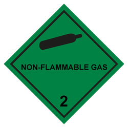 Gefahrzettel, Gefahrgutaufkleber Klasse 2.2 Nicht entz&uuml;ndbare, nicht giftige Gase mit Zusatztext NON-FLAMMABLE GAS, Gasflasche Schwarz, Haftpapier, 100 x 100 mm, 100 St&uuml;ck/Rolle