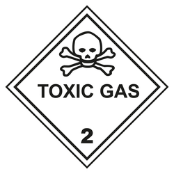 Gefahrzettel, Gefahrgutaufkleber Klasse 2.3 Giftige Gase mit Zusatztext TOXIC GAS, Totenkopf Schwarz mit durchgehender Kontrastlinie in verschiedenen Größen und Materialien