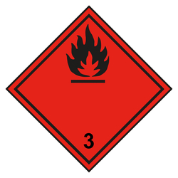 Gefahrzettel, Gefahrgutaufkleber Klasse 3 Entzündbare, flüssige Stoffe, Flamme Schwarz mit durchgehender Kontrastlinie, Magnetfolie, 150 x 150 mm, Einzelstück