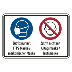 Kombischild Gebotszeichen Verbotszeichen "FFP2 Maske / Alltagsmaske"