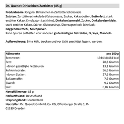 Dr. Quendt Dinkelchen Zartbitter 85 g