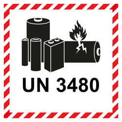 Aufkleber Lithium Batterie mit UN 3480, Haftpapier, 100 x 100 mm, 500 St&uuml;ck/Rolle