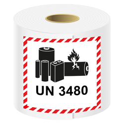 Aufkleber Lithium Batterie mit UN 3480, Haftpapier, 100 x 100 mm, 500 St&uuml;ck/Rolle