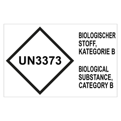 Gefahrzettel, Ansteckungsgefährliche Stoffe, mit UN3373, BIOLOGISCHER STOFF, KATEGORIE B / BIOLOGICAL SUBSTANCE, CATEGORY B (Deutsch/Englisch), Haftpapier, 148 x 74 mm, 100 Stück/Rolle