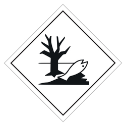 Gefahrzettel, Gefahrgutaufkleber Umweltgefährdende Stoffe, Fisch und Baum Schwarz mit weißem Rand, Folie, 300 x 300 mm, Einzeletikett
