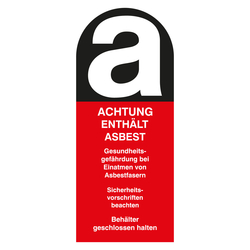 Gefahrenkennzeichen, Aufkleber Achtung enthält Asbest - Asbestfasern, in verschiedenen Größen und Materialien