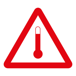 Gefahrzettel, Kennzeichen f&uuml;r erw&auml;rmte Stoffe, Aluminium Verbundplatte 3 mm, SL 300 mm, Einzelst&uuml;ck