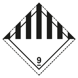 Gefahrzettel, Gefahrgutaufkleber Klasse 9 Verschiedene gefährliche Stoffe und Gegenstände, mit gestrichelter Kontrastlinie, Folie, 100 x 100 mm, 100 Stück/Rolle