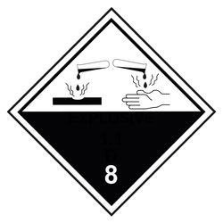 Gefahrzettel, Gefahrgutaufkleber Klasse 8 Ätzende Stoffe, mit durchgehender Kontrastlinie, Folie, 100 x 100 mm, 100 Stück/Rolle
