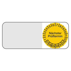 Kabelpr&uuml;fplakette Gelb "N&auml;chster Pr&uuml;ftermin" Jahr 2027 Folie 50 x 20 mm 5 St&uuml;ck/Bogen