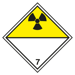 Gefahrzettel, Gefahrgutaufkleber Klasse 7D Radioaktive Stoffe zur Selbstbeschriftung, Strahlensymbol Schwarz, mit durchgehender Kontrastlinie, Folie, 30 x 30 mm, 12 Stück/Bogen