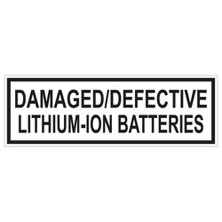 Verpackungskennzeichen DAMAGED/DEFECTIVE LITHIUM-ION-BATTERIES, in verschiedenen Größen und Materialien
