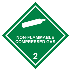 Gefahrzettel, Gefahrgutaufkleber Klasse 2.2 Nicht entzündbare, nicht giftige Gase mit Zusatztext NON-FLAMMABLE COMPRESSED GAS, Gasflasche Weiß, Haftpapier, 100 x 100 mm, 500 Stück/Rolle