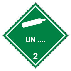 Gefahrzettel, Gefahrgutaufkleber Klasse 2.2 Nicht entz&uuml;ndbare, nicht giftige Gase mit Eindruck UN-Nummer, Gasflasche Wei&szlig;, mit gestrichelter Kontrastlinie, Folie, 150 x 150 mm, Einzeletikett