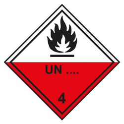 Gefahrzettel, Gefahrgutaufkleber Klasse 4.2 Selbstentzündliche Stoffe mit Eindruck UN-Nummer, Flamme Schwarz, mit durchgehender Kontrastlinie, Folie, 150 x 150 mm, 500 Stück/Rolle