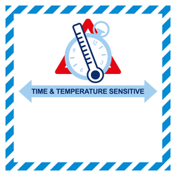 Gefahrzettel Time And Temperature Sensitive, zum Selbstbeschriften, Folie, 100 x 100 mm, Einzeletikett