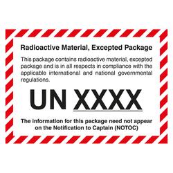 Gefahrzettel Radioactive Material, Excepted Package, mit Eindruck UN-Nummer, in verschiedenen Verpackungseinheiten