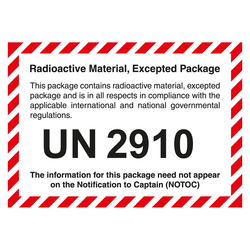 Gefahrzettel Radioactive Material, Excepted Package, mit UN 2910, Folie, 105 x 74 mm, 500 Stück/Rolle